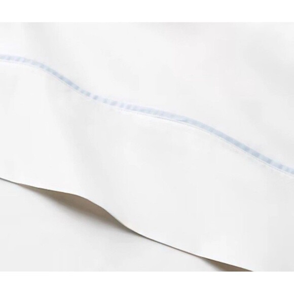 Ralph Lauren Organic Cotton Percale Palmer Queen Flat Sheet $175 White/Sky Blue - Picture 2 of 5